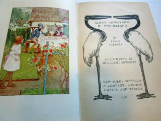 Antique 1908 ALICE ' S ADVENTURES IN WONDERLAND Millicent Sowerby Lewis Carroll 3