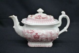 Antique G Phillips Longport Canova Red Transferware Staffordshire 6 " Teapot 1840