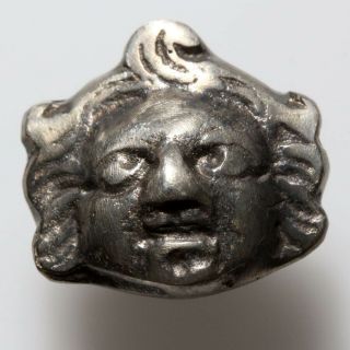 Museum Quality Roman Silver Eros Face Applique Ornament Circa 100 - 400 Ad
