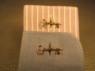 Vintage Figural Skeleton Key Yellow Gold Plated Cuff Links