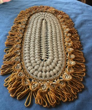 Antique Crochet Heavily Beaded Doily Or Mat - Lovely