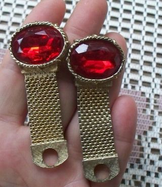 SWANK Vintage Mens Cuffkinks Large Ruby Red Glass Stones Wrap Around Estate 3