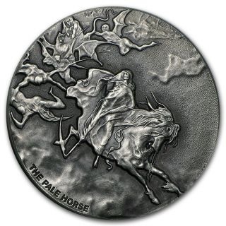 Biblical Series Silver Coin Pale Horse Niue Island Antique Finish 2 Oz.