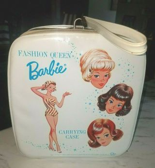 Vintage Barbie " Fashion Queen " White Carrying Case,  Inside Insert/mirror,