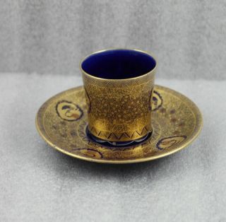 Antique Japanese Gold Hand Painted Kinkozan Satsuma Style Porcelain Cup & Saucer 5