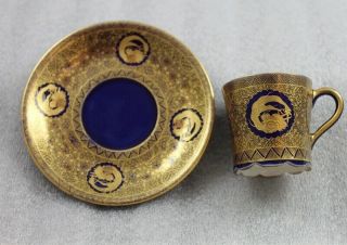 Antique Japanese Gold Hand Painted Kinkozan Satsuma Style Porcelain Cup & Saucer 6