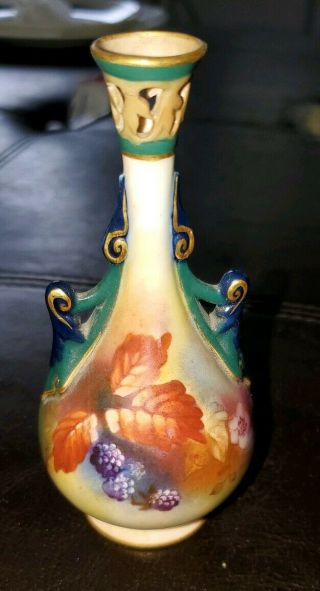 Antique Royal Worcester Porcelain Vase With Retticulated Top Marked 214 H11 - 38