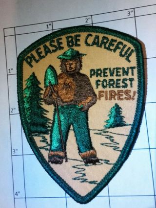 Vintage Smokey The Bear Please Be Careful Prevent Forest Fires Patch Badge Nos