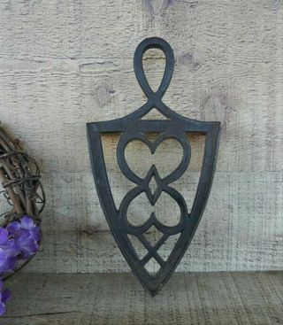 Antique Cast Iron Trivet Hearts & 3 Footed Base