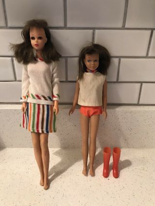 Vintage Barbie Francie Brunette Tnt Doll Mod 1966 & Brunette Skipper 1963
