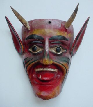 Antique Carved Wood Devil Mask