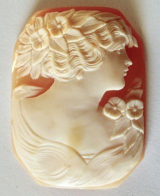 1 3/4 Antique Art Deco Loose Octagonal Carved Shell Cameo Of Flora