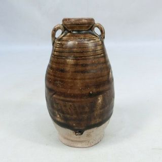 A446: Real Old Japanese Seto Pottery Small Vase With Appropriate Glaze In 1600 