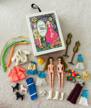 Vintage 1970s Topper Dawn Dolls With Case Clothes Accessories Poodles Stands