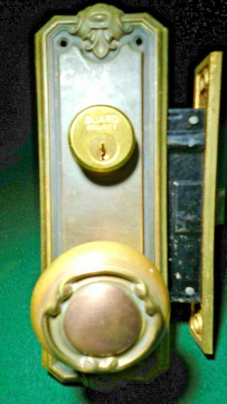 Corbin 1323 Art Deco Entry Mortise Lock Set W/plates,  Knobs,  Keys (12437)