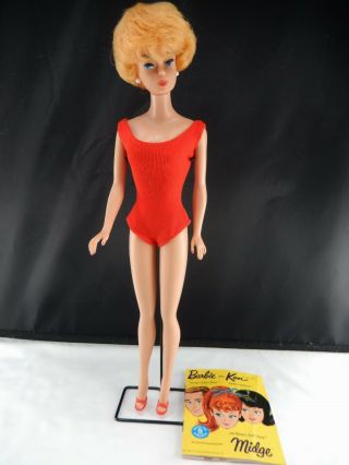 Vintage Barbie 1964 - 65 Blonde Bubble Cut 850 Doll W/ Stand & Oss
