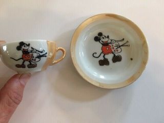 Antique Vintage Disney Mickey Mouse Lusterware Childs Doll Tea Set Cup & Saucer