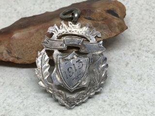 Antique 1913 Chester England Hallmarked Sterling Silver Shield Watch Fob