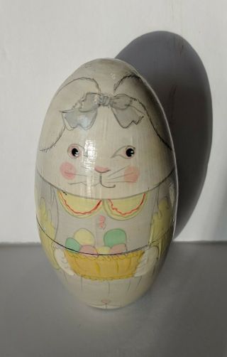 Vintage Wood Easter Bunny Nesting Eggs Hand Painted