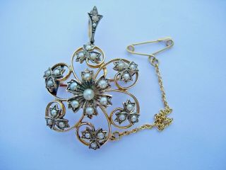 Stunning`antique Victorian Solid 9ct Gold & Natural Seed Pearl Pendant & Brooch