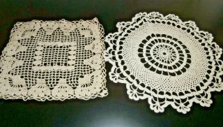 Two Vintage Ivory & Beige Cotton Hand Worked Crochet Lace Mats/doilies