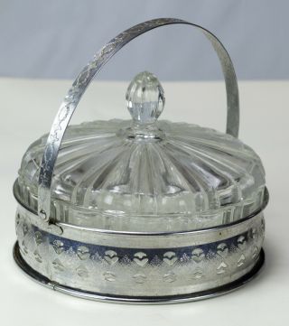 ANTIQUE 1930 ' S DEPRESSION HOCKING FORTUNE CRYSTAL COVERED CANDY CHROME HOLDER 2