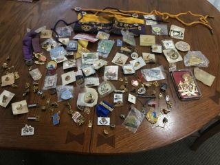 Lions Club Pins And Badges.  Over One Hundred.  Mostly From 50s To 80s.