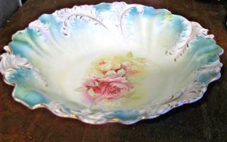 Antique Rs Prussia Red Mark Bowl With Pink And Yellow Roses