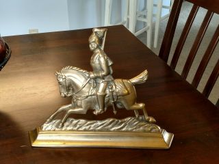 Antique Militaria Cavalry Brass Door Stop Officer / Soldier On Galloping Horse
