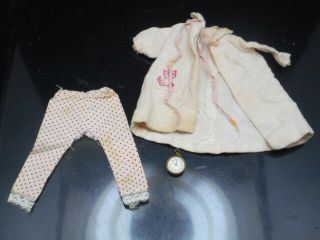 Vtg 1964 Skipper Dream Time Outfit 1909 Flannel Pajama Bottoms Robe & Clock Tlc