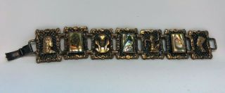 Antique Egyptian Revival 7 Panel Copper Bracelet Pharaoh Pearl Estate Jewelry