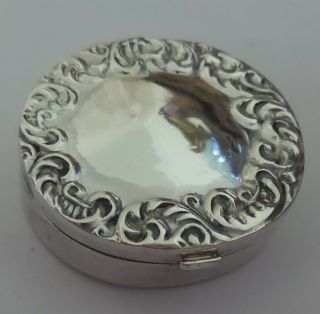 Antique Small Sterling Silver Pill Hinge Box Reprousse Lid