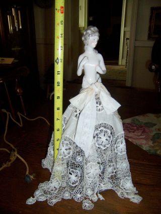Antique Porcelain Boudoir Doll Half Lady Lamp C.  1920 