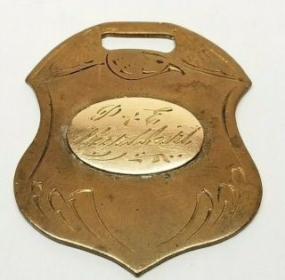 Antique Victorian Gold Filled & Brass Etched Eagle Watch Fob Medal Civil War Era