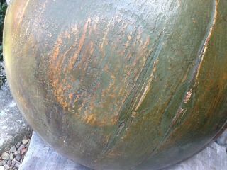 Early Primitive Wooden Bowl Old Green Paint Wide Lip Hand Turned Out of Round 7