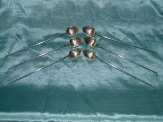 Lovely Set 6 Antique Art Deco Silver Plated White Metal Cocktail Sipping Spoons