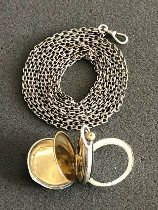 Antique Swiss German 800 Silver Pocket Watch & Massive 5 Foot Chain Fob Necklace