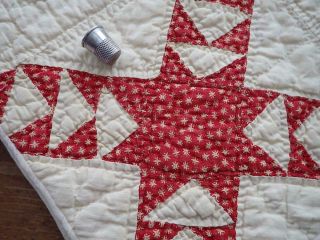 Gorgeous Early Antique Turkey Red Stars Doll Or Table Quilt Runner 25x16