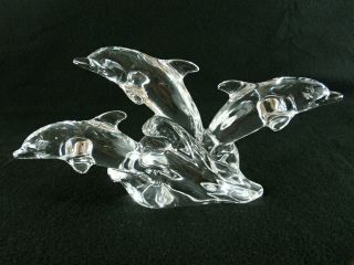 Rare Antique Baccarat Very Clear Crystal Glass Dolphin Group Statue Centerpiece