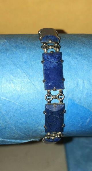 Antique Art Deco Wachenheimer Sterling Silver Blue Jasper Tennis Bracelet