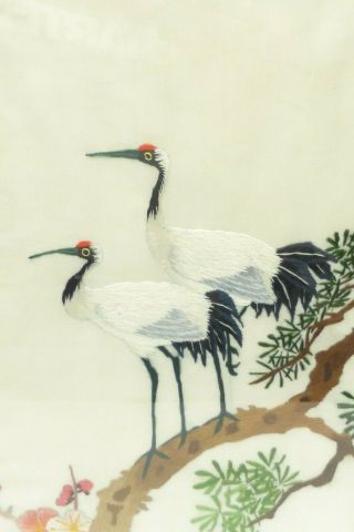 Chinese Japanese Silk Embroidery picture Red Crowned Cranes Birds Oriental Art 4
