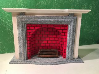 Vintage Dollhouse Miniature Fireplace Mantle Red “brick” Fire Logs Painted Wood