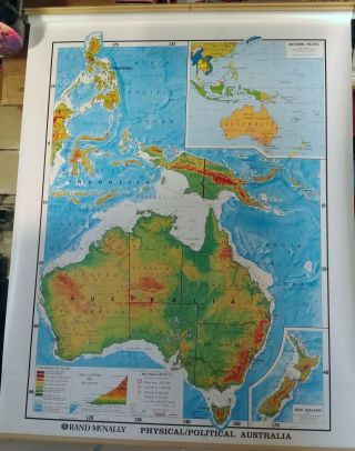 Huge Rand Mcnally Pull Down Australia Physical / Political Map 50 " X64 " 12138