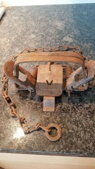 Vintage Antique Victor 3 Coil Spring Square Jaw Animal Trap
