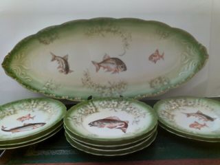 Antique R C Bavaria Rosenthal Porcelain Fish Plate Set W/ 23 " Platter Germany
