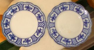 2 Antique W.  H.  Grindley Flow Blue Melbourne Pattern Sandwich Plates