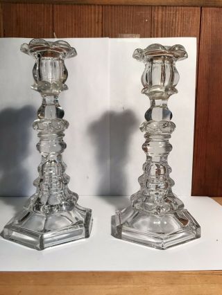 Antique Clear Glass Candlestick Pair Boston And Sandwich Glass Co