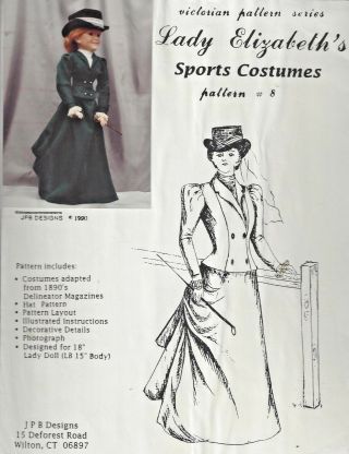 18 " Antique French Fashion Lady Doll@1890 Victorian Riding Dress Boot Hat Pattern