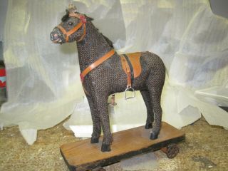 Antique Toy Pull Along Horse On Wheels 19th C.  9 1/2 " High