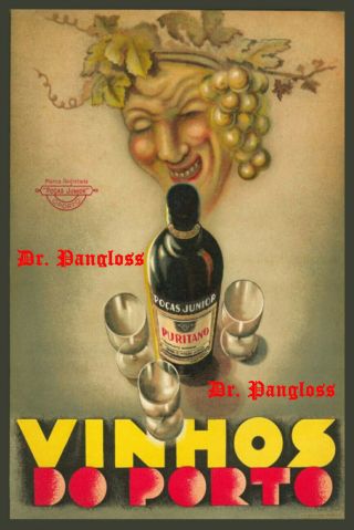 Vintage Portuguese Wine Poster Vinhos Do Porto Bacchus Art Deco Restaurant Print